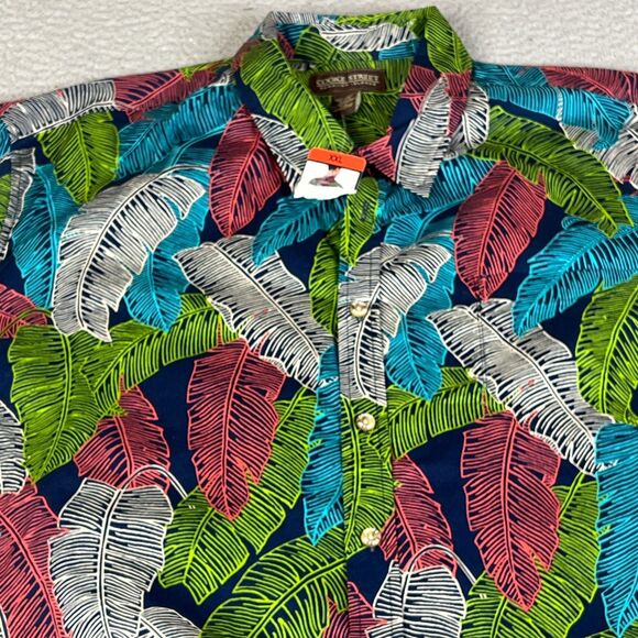 Cooke Street Shirt Mens XXL Green Blue Palm Leaf Short Sleeve Pocket Hawaiian - Picture 2 of 8
